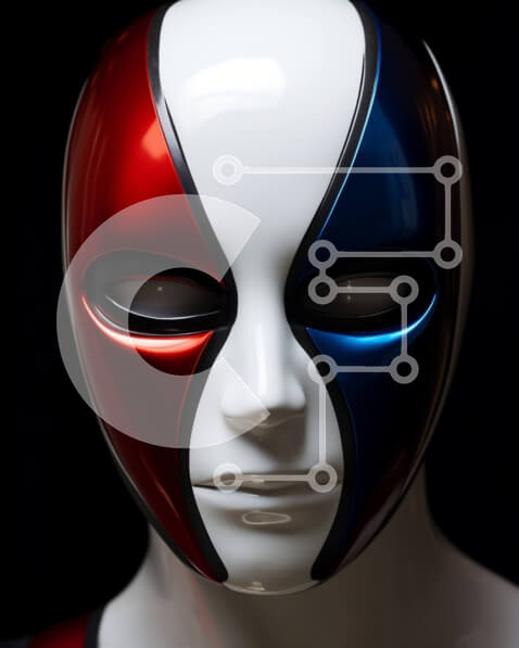 Intra Συλλεκτικό Ξύλινο Παζλ Plywood  4mm - Κόκκινη, λευκή και μπλε μάσκα στο μανεκέν Σε Ξύλινο Κουτί - Διαστάσεις Puzzle: 10x10 cm – 25 κομμάτια