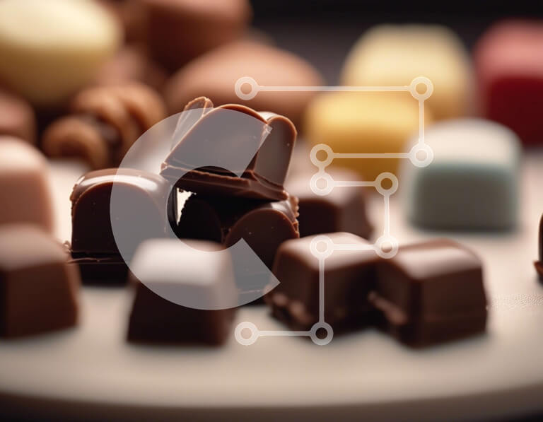 Σετ των 2 Intra Συλλεκτικό Ξύλινο Παζλ Plywood  4mm - Ανάμικτες καραμέλες σοκολάτας σε λευκό πιάτο Σε Ξύλινο Κουτί - Διαστάσεις: 10x10 cm – 25 κομμάτια