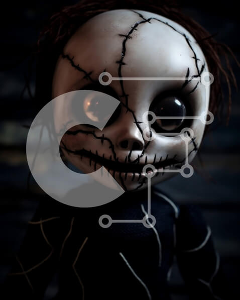 Intra Συλλεκτικό Ξύλινο Παζλ Plywood  4mm - Μαύρη κούκλα με κόκκινα μάτια Σε Ξύλινο Κουτί - Διαστάσεις Puzzle: 10x10 cm – 25 κομμάτια