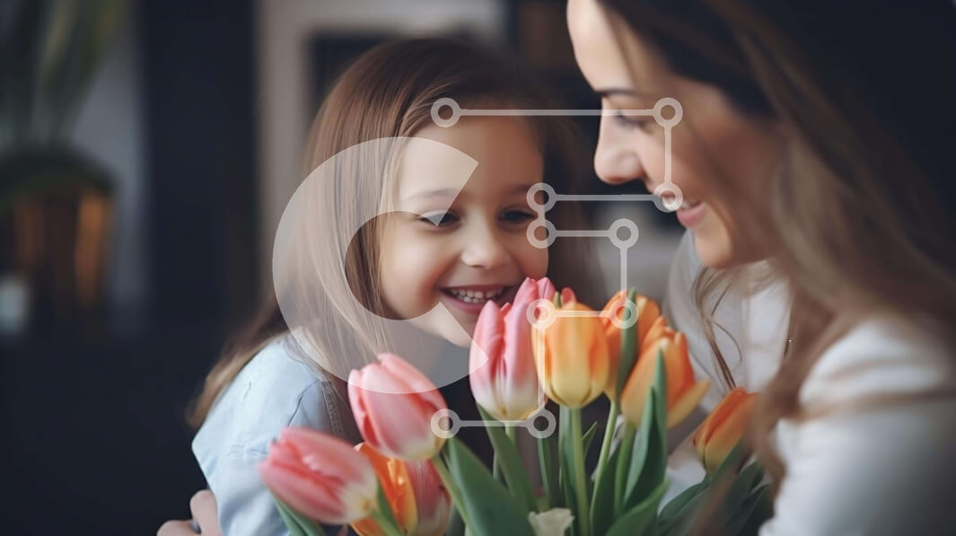 Intra Συλλεκτικό Ξύλινο Παζλ Plywood  4mm - Μητέρα και κόρη αγκαλιάζονται με λουλούδια Σε Ξύλινο Κουτί - Διαστάσεις Puzzle: 10x10 cm – 25 κομμάτια