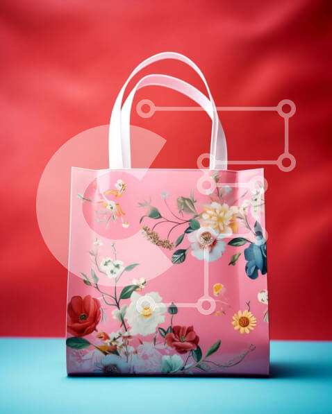 Intra Συλλεκτικό Ξύλινο Παζλ Plywood  4mm - Τσάντα με ροζ λουλουδάτο μοτίβο σε πορτοκαλί και μπλε φόντο Σε Ξύλινο Κουτί - Διαστάσεις Puzzle: 10x10 cm – 25 κομμάτια