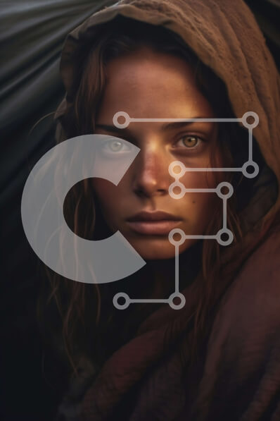 Intra Συλλεκτικό Ξύλινο Παζλ Plywood  4mm - Πορτρέτο μιας νεαρής γυναίκας που φορά ένα καφέ κουκούλα Σε Ξύλινο Κουτί - Διαστάσεις Puzzle: 10x10 cm – 25 κομμάτια