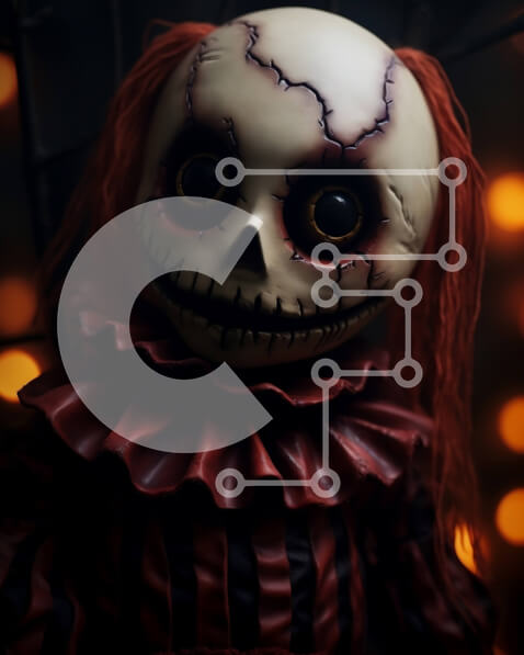 Intra Συλλεκτικό Ξύλινο Παζλ Plywood  4mm - Ανατριχιαστική κούκλα με κόκκινα μαλλιά και τρομακτικά μάτια Σε Ξύλινο Κουτί - Διαστάσεις Puzzle: 10x10 cm – 25 κομμάτια