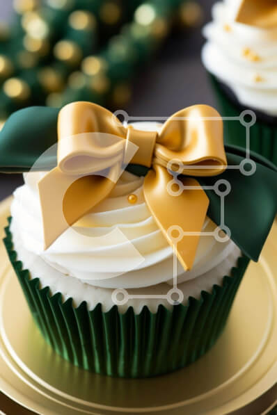 Σετ των 2 Intra Συλλεκτικό Ξύλινο Παζλ Plywood  4mm - Κομψά Cupcakes με χρυσούς και πράσινους φιόγκους Σε Ξύλινο Κουτί - Διαστάσεις: 10x10 cm – 25 κομμάτια