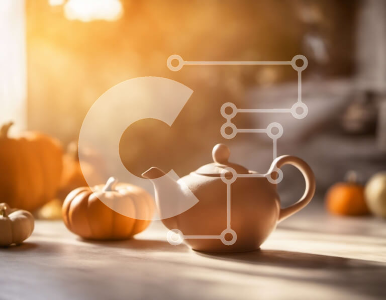 Intra Συλλεκτικό Ξύλινο Παζλ Plywood  4mm - Φθινοπωρινή τσαγιέρα και κολοκύθες σε ένα άνετο τραπέζι Σε Ξύλινο Κουτί - Διαστάσεις Puzzle: 10x10 cm – 25 κομμάτια