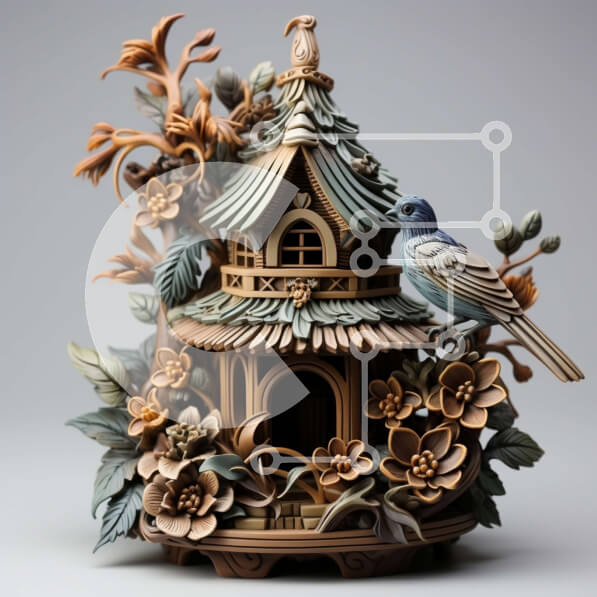 Intra Συλλεκτικό Ξύλινο Παζλ Plywood  4mm - Γοητευτικό Birdhouse με σκαλιστές λεπτομέρειες και ένα κουρνιασμένο πουλί Σε Ξύλινο Κουτί - Διαστάσεις: 10x10 cm – 25 κομμάτια