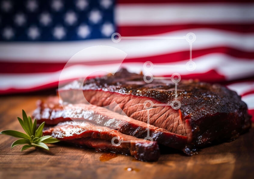 Σετ των 2 Intra Συλλεκτικό Ξύλινο Παζλ Plywood  4mm - Ψητό κρέας σε σανίδα κοπής αμερικανικής σημαίας με σάλτσα και δεντρολίβανο Σε Ξύλινο Κουτί - Διαστάσεις: 10x10 cm – 25 κομμάτια