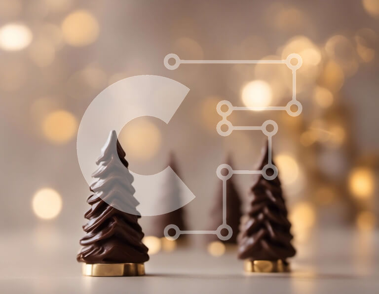 Intra Συλλεκτικό Ξύλινο Παζλ Plywood  4mm - Χριστουγεννιάτικα δέντρα σοκολάτας με χρυσά στολίδια Σε Ξύλινο Κουτί - Διαστάσεις: 10x10 cm – 25 κομμάτια