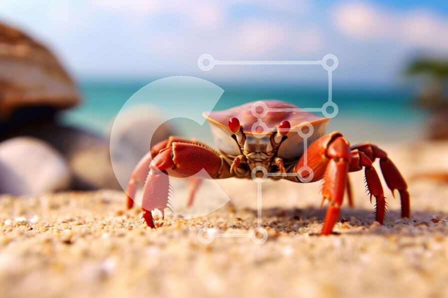 Intra Συλλεκτικό Ξύλινο Παζλ Plywood  4mm - Όμορφη εικόνα ενός κόκκινου καβουριού στην παραλία Σε Ξύλινο Κουτί - Διαστάσεις: 10x10 cm – 25 κομμάτια