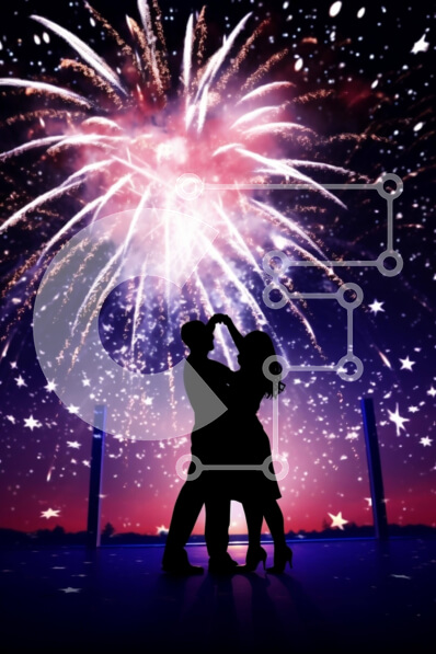 Intra Συλλεκτικό Ξύλινο Παζλ Plywood  4mm - Ζευγάρι που χορεύει κάτω από τον έναστρο ουρανό με πυροτεχνήματα Σε Ξύλινο Κουτί - Διαστάσεις Puzzle: 10x10 cm – 25 κομμάτια