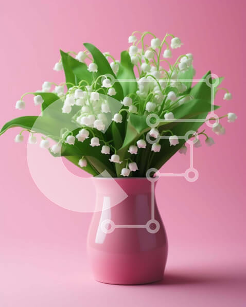 Intra Συλλεκτικό Ξύλινο Παζλ Plywood  4mm - Ροζ βάζο με λουλούδια λευκό κρίνο της κοιλάδας σε ροζ φόντο Σε Ξύλινο Κουτί - Διαστάσεις Puzzle: 10x10 cm – 25 κομμάτια