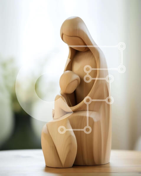 Intra Συλλεκτικό Ξύλινο Παζλ Plywood  4mm - Ξύλινο άγαλμα της Παναγίας και του Παιδιού Σε Ξύλινο Κουτί - Διαστάσεις Puzzle: 10x10 cm – 25 κομμάτια