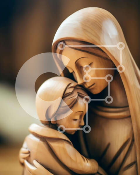 Intra Συλλεκτικό Ξύλινο Παζλ Plywood  4mm - Ξύλινο άγαλμα της Παναγίας και του Παιδιού Σε Ξύλινο Κουτί - Διαστάσεις Puzzle: 10x10 cm – 25 κομμάτια