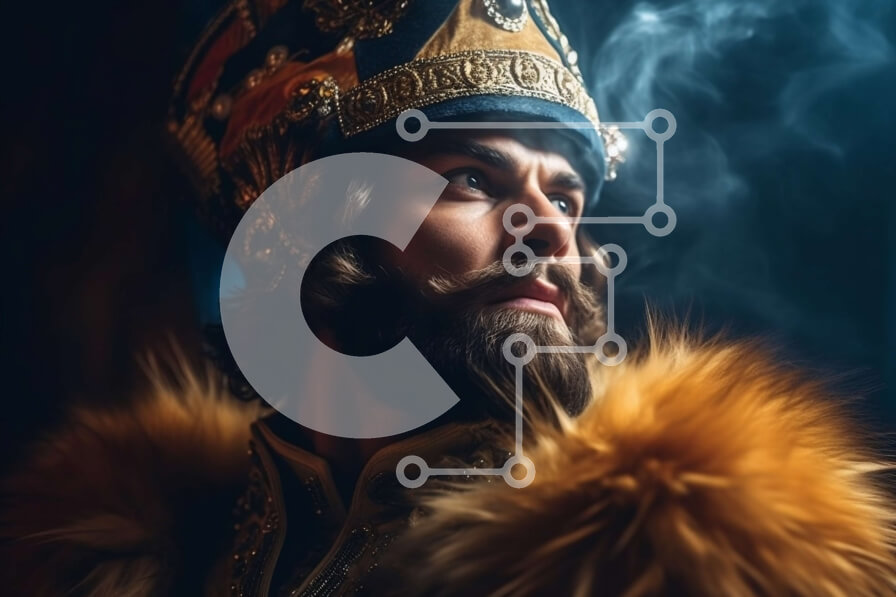 Intra Συλλεκτικό Ξύλινο Παζλ Plywood  4mm - Ένας βασιλικός άντρας που καπνίζει ένα πούρο με κορώνα και γούνινο παλτό Σε Ξύλινο Κουτί - Διαστάσεις Puzzle: 10x10 cm – 25 κομμάτια