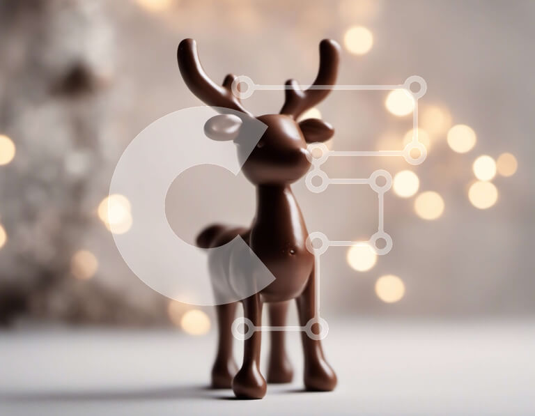 Intra Συλλεκτικό Ξύλινο Παζλ Plywood  4mm - Σοκολατένιο στολίδι από τάρανδο με φώτα στο φόντο Σε Ξύλινο Κουτί - Διαστάσεις: 10x10 cm – 25 κομμάτια