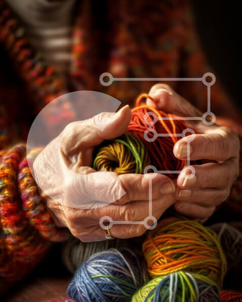 Intra Συλλεκτικό Ξύλινο Παζλ Plywood  4mm - Πολύχρωμη εικόνα της ηλικιωμένης γυναίκας που κρατά τη μπάλα νήματος Σε Ξύλινο Κουτί - Διαστάσεις Puzzle: 10x10 cm – 25 κομμάτια