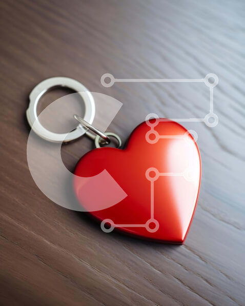 Intra Συλλεκτικό Ξύλινο Παζλ Plywood  4mm - Κόκκινο μπρελόκ σε σχήμα καρδιάς σε ξύλινο τραπέζι Σε Ξύλινο Κουτί - Διαστάσεις: 10x10 cm – 25 κομμάτια