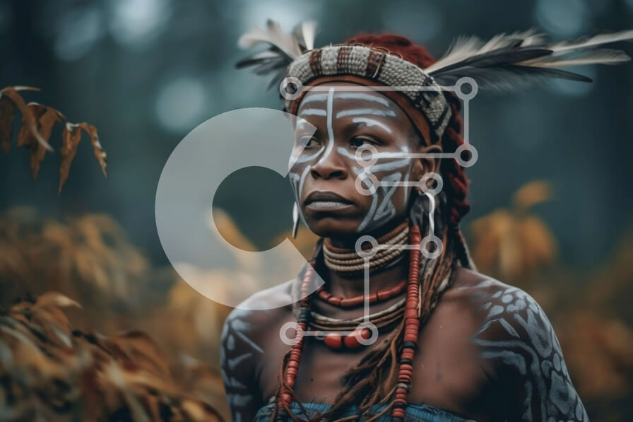 Intra Συλλεκτικό Ξύλινο Παζλ Plywood  4mm - Όμορφη εικόνα μιας γυναίκας με παραδοσιακή βαφή προσώπου και κόμμωση σε ένα δάσος Σε Ξύλινο Κουτί - Διαστάσεις Puzzle: 10x10 cm – 25 κομμάτια