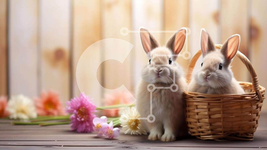 Intra Συλλεκτικό Ξύλινο Παζλ Plywood  4mm - Αξιολάτρευτα κουνέλια σε ένα ανοιξιάτικο καλάθι Σε Ξύλινο Κουτί - Διαστάσεις: 10x10 cm – 25 κομμάτια