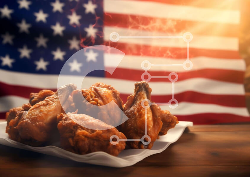 Σετ των 2 Intra Συλλεκτικό Ξύλινο Παζλ Plywood  4mm - Πιάτο τηγανητό κοτόπουλο με αμερικανική σημαία Σε Ξύλινο Κουτί - Διαστάσεις: 10x10 cm – 25 κομμάτια