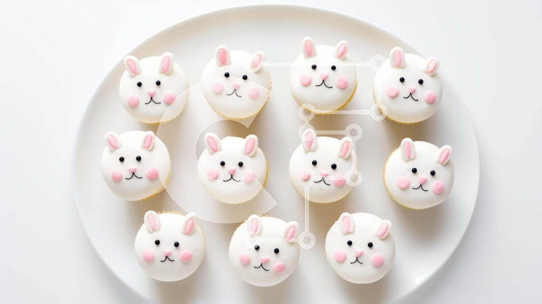 Intra Συλλεκτικό Ξύλινο Παζλ Plywood  4mm - Cupcakes με λαγουδάκι με θέμα το Πάσχα σε λευκό πιάτο Σε Ξύλινο Κουτί - Διαστάσεις: 10x10 cm – 25 κομμάτια