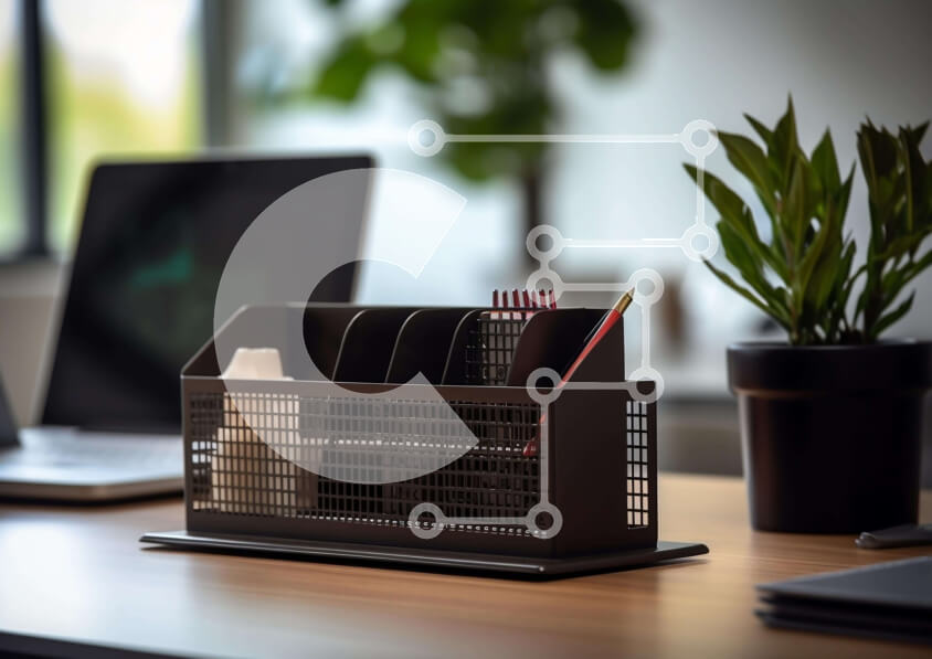 Intra Συλλεκτικό Ξύλινο Παζλ Plywood  4mm - Γραφείο γραφείου με φορητούς υπολογιστές και αντικείμενα χώρου εργασίας Σε Ξύλινο Κουτί - Διαστάσεις Puzzle: 10x10 cm – 25 κομμάτια