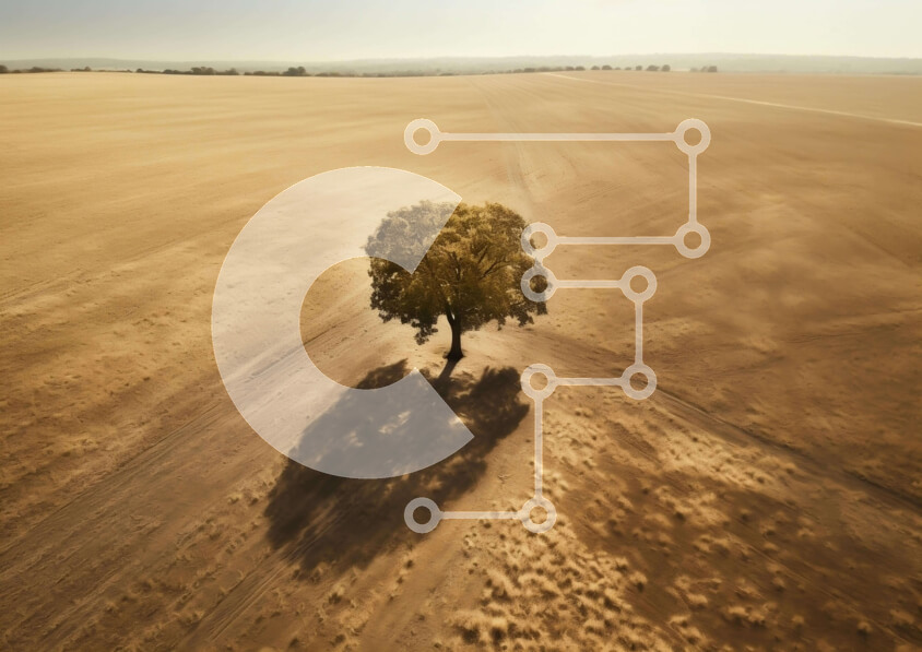 Intra Συλλεκτικό Ξύλινο Παζλ Plywood  4mm - Εναέρια άποψη του μοναχικού δέντρου σε ξηρό πεδίο Σε Ξύλινο Κουτί - Διαστάσεις: 10x10 cm – 25 κομμάτια