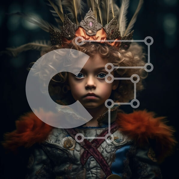 Intra Συλλεκτικό Ξύλινο Παζλ Plywood  4mm - Πορτρέτο ενός νεαρού κοριτσιού που φορά ένα στέμμα και φτερωτό κοστούμι Σε Ξύλινο Κουτί - Διαστάσεις Puzzle: 10x10 cm – 25 κομμάτια