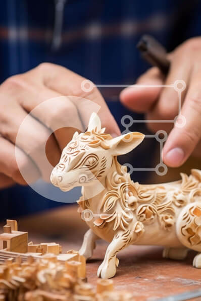 Intra Συλλεκτικό Ξύλινο Παζλ Plywood  4mm - Άτομο που φτιάχνει ένα ξύλινο σκυλί παιχνίδι Σε Ξύλινο Κουτί - Διαστάσεις Puzzle: 10x10 cm – 25 κομμάτια