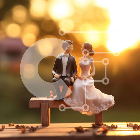 Intra Συλλεκτικό Ξύλινο Παζλ Plywood  4mm - Ειδώλια Ζευγαριού Γάμου σε Πάγκο για τον αρραβώνα ή τη δεξίωση γάμου Σε Ξύλινο Κουτί - Διαστάσεις: 10x10 cm – 25 κομμάτια