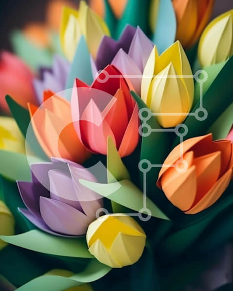 Intra Συλλεκτικό Ξύλινο Παζλ Plywood  4mm - Πολύχρωμο χάρτινο μπουκέτο με τουλίπα Σε Ξύλινο Κουτί - Διαστάσεις Puzzle: 10x10 cm – 25 κομμάτια