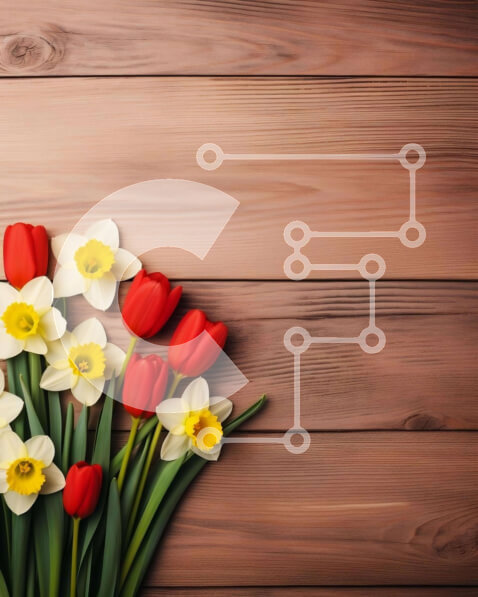 Intra Συλλεκτικό Ξύλινο Παζλ Plywood  4mm - Μπουκέτο με τουλίπες και νάρκισσους σε ξύλινο φόντο Σε Ξύλινο Κουτί - Διαστάσεις: 10x10 cm – 25 κομμάτια