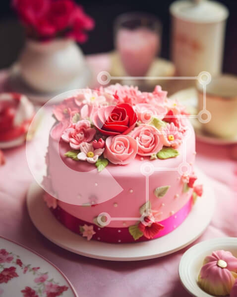 Σετ των 2 Intra Συλλεκτικό Ξύλινο Παζλ Plywood  4mm - Ροζ κέικ με τριαντάφυλλα σε τραπεζομάντιλο Σε Ξύλινο Κουτί - Διαστάσεις: 10x10 cm – 25 κομμάτια