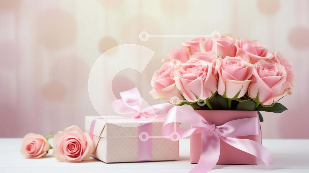 Intra Συλλεκτικό Ξύλινο Παζλ Plywood  4mm - Δύο ροζ τριαντάφυλλα σε βάζο με ανοιχτό κουτί δώρου και κορδέλα Σε Ξύλινο Κουτί - Διαστάσεις Puzzle: 10x10 cm – 25 κομμάτια