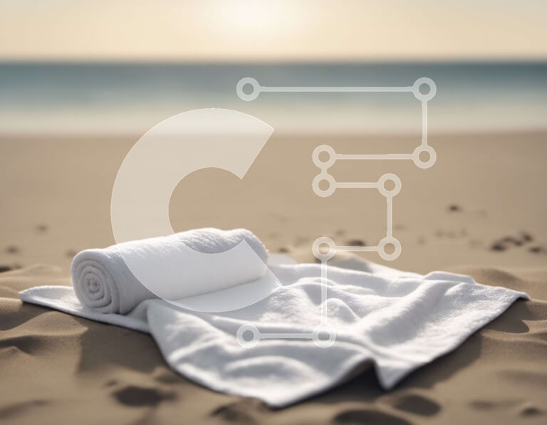 Intra Συλλεκτικό Ξύλινο Παζλ Plywood  4mm - Λευκή πετσέτα στην αμμώδη παραλία με καταγάλανο ουρανό Σε Ξύλινο Κουτί - Διαστάσεις: 10x10 cm – 25 κομμάτια