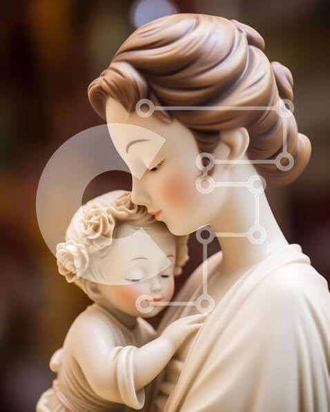 Intra Συλλεκτικό Ξύλινο Παζλ Plywood  4mm - Άγαλμα της Παναγίας με Παιδί με Λευκό Φόρεμα Σε Ξύλινο Κουτί - Διαστάσεις Puzzle: 10x10 cm – 25 κομμάτια