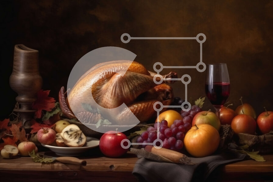 Σετ των 2 Intra Συλλεκτικό Ξύλινο Παζλ Plywood  4mm - Νόστιμη ψητή γαλοπούλα με φρούτα και λαχανικά σε ένα άνετο τραπέζι Σε Ξύλινο Κουτί - Διαστάσεις: 10x10 cm – 25 κομμάτια