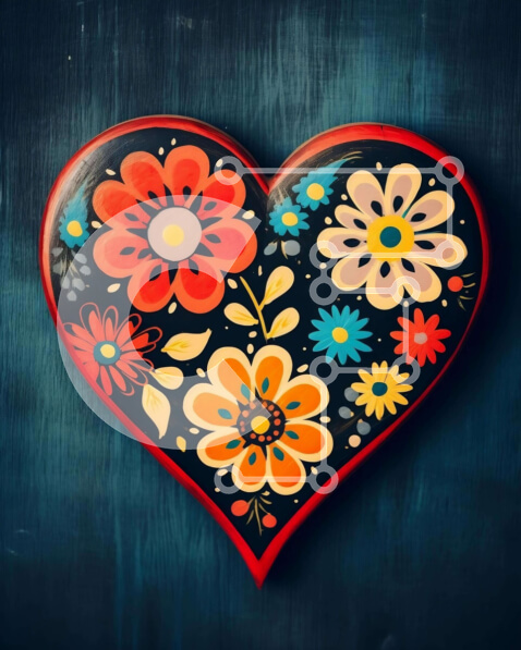 Intra Συλλεκτικό Ξύλινο Παζλ Plywood  4mm - Πολύχρωμο διακοσμητικό αντικείμενο σε σχήμα καρδιάς με λουλουδάτα σχέδια Σε Ξύλινο Κουτί - Διαστάσεις: 10x10 cm – 25 κομμάτια