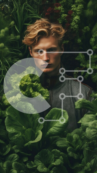 Intra Συλλεκτικό Ξύλινο Παζλ Plywood  4mm - Πορτρέτο ενός σοβαρού νεαρού άνδρα με πράσινο σακάκι ανάμεσα σε φυτά Σε Ξύλινο Κουτί - Διαστάσεις Puzzle: 10x10 cm – 25 κομμάτια