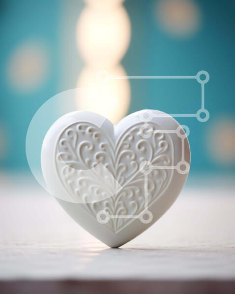 Intra Συλλεκτικό Ξύλινο Παζλ Plywood  4mm - Λευκό αντικείμενο σε σχήμα καρδιάς σε ξύλινο τραπέζι με λουλουδάτα σχέδια Σε Ξύλινο Κουτί - Διαστάσεις: 10x10 cm – 25 κομμάτια