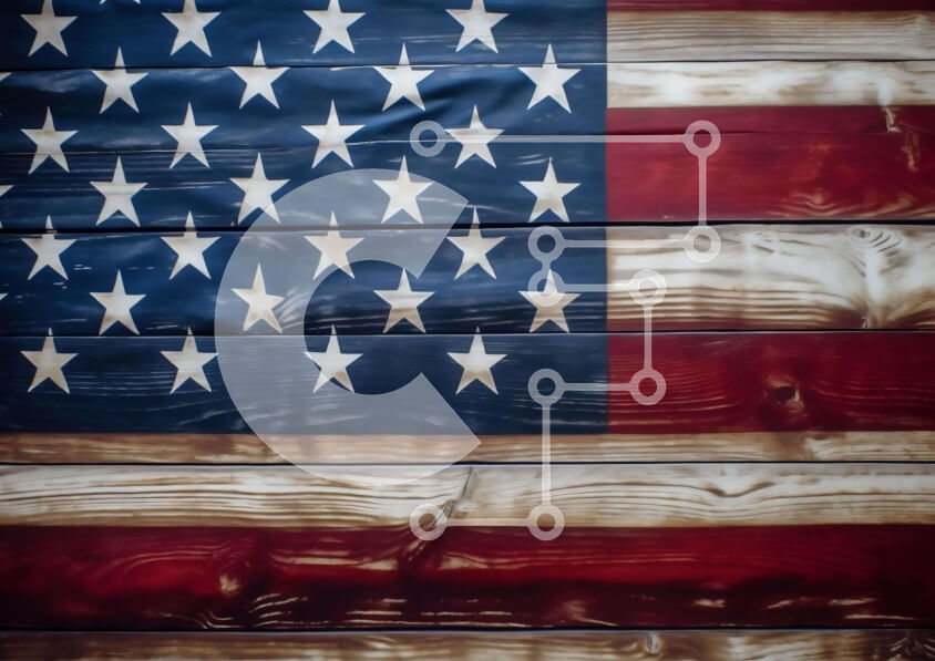 Intra Συλλεκτικό Ξύλινο Παζλ Plywood  4mm - Αμερικανική σημαία σε ξύλινο φόντο Σε Ξύλινο Κουτί - Διαστάσεις Puzzle: 10x10 cm – 25 κομμάτια