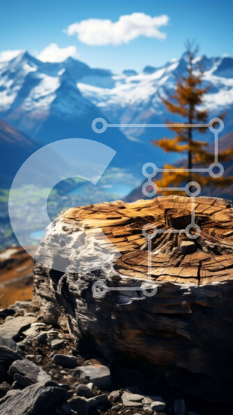 Σετ των 2 Intra Συλλεκτικό Ξύλινο Παζλ Plywood  4mm - Γραφικό τοπίο με κούτσουρο και χιονισμένα βουνά Σε Ξύλινο Κουτί - Διαστάσεις: 10x10 cm – 25 κομμάτια