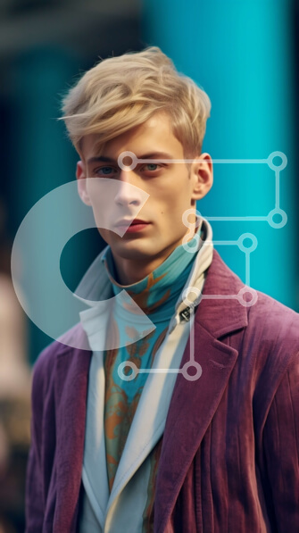 Intra Συλλεκτικό Ξύλινο Παζλ Plywood  4mm - Κομψός νεαρός άνδρας στο δρόμο με κτίρια στο παρασκήνιο Σε Ξύλινο Κουτί - Διαστάσεις Puzzle: 10x10 cm – 25 κομμάτια