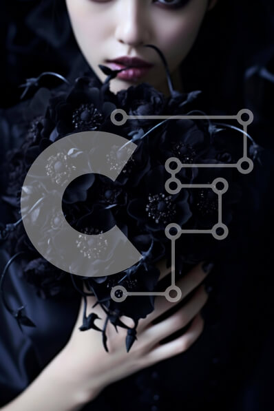 Intra Συλλεκτικό Ξύλινο Παζλ Plywood  4mm - Γοτθική γυναίκα με μαύρα λουλούδια Σε Ξύλινο Κουτί - Διαστάσεις Puzzle: 10x10 cm – 25 κομμάτια