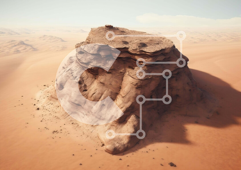 Intra Συλλεκτικό Ξύλινο Παζλ Plywood  4mm - Σχηματισμός βράχου της ερήμου που καλύπτεται από άμμο Σε Ξύλινο Κουτί - Διαστάσεις: 10x10 cm – 25 κομμάτια