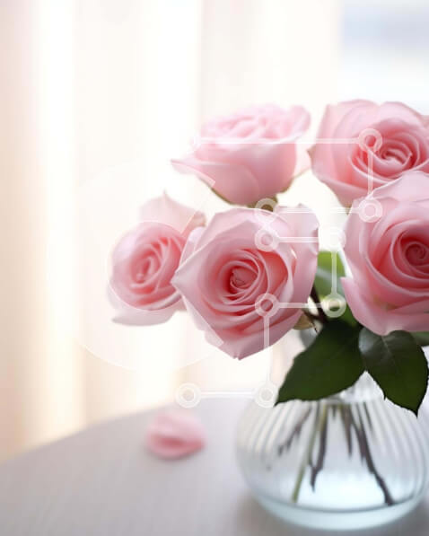 Intra Συλλεκτικό Ξύλινο Παζλ Plywood  4mm - Διαυγές βάζο με τέσσερα ροζ τριαντάφυλλα Σε Ξύλινο Κουτί - Διαστάσεις Puzzle: 10x10 cm – 25 κομμάτια