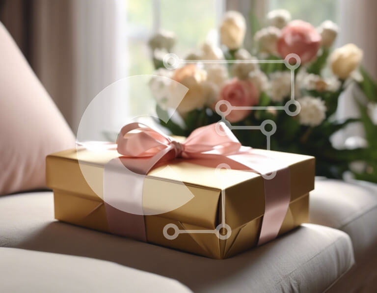 Intra Συλλεκτικό Ξύλινο Παζλ Plywood  4mm - Χρυσό κουτί δώρου με ροζ κορδέλα στον καναπέ Σε Ξύλινο Κουτί - Διαστάσεις: 10x10 cm – 25 κομμάτια