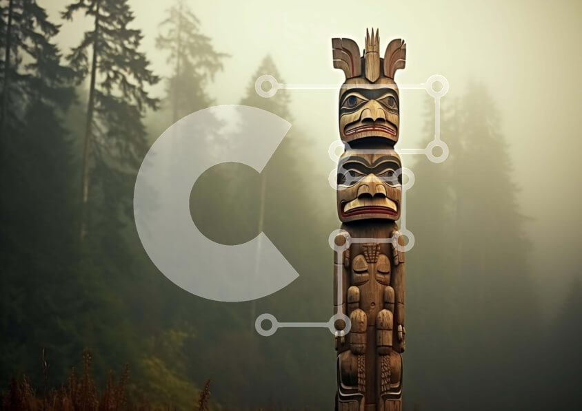 Intra Συλλεκτικό Ξύλινο Παζλ Plywood  4mm - Ξύλινος πόλος τοτέμ σε ένα ομιχλώδες δάσος Σε Ξύλινο Κουτί - Διαστάσεις Puzzle: 10x10 cm – 25 κομμάτια