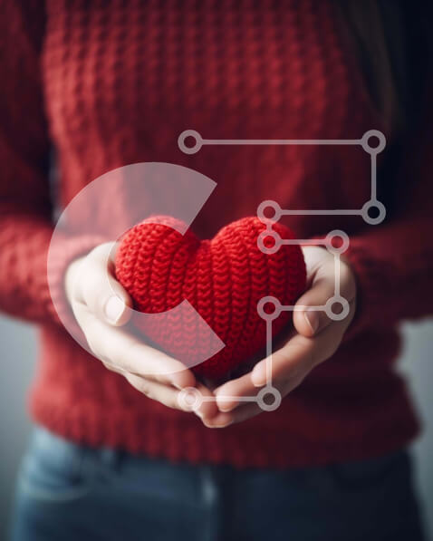 Intra Συλλεκτικό Ξύλινο Παζλ Plywood  4mm - Γυναίκα που κρατά την κόκκινη κροσέ καρδιά Σε Ξύλινο Κουτί - Διαστάσεις Puzzle: 10x10 cm – 25 κομμάτια