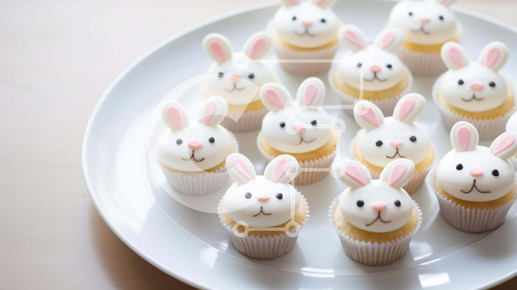 Σετ των 2 Intra Συλλεκτικό Ξύλινο Παζλ Plywood  4mm - Ρύθμιση Cupcake λαγουδάκι κουνελιών σε λευκό πιάτο Σε Ξύλινο Κουτί - Διαστάσεις: 10x10 cm – 25 κομμάτια